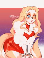 animated anthro blonde_hair breasts canid canine canis domestic_dog female hair heterochromia hi_res lips long_hair long_tail mammal medium_breasts pink_kutal23 pubes solo tail wide_hips