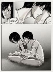 1boy 1girls attack_on_titan eremika eren_jaeger mikasa_ackerman shingeki_no_kyojin tagme