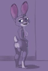 2020 2020s anthro areola ass breasts buckteeth disney erect_nipples female fur grey_body grey_fur judy_hopps lagomorph leporid looking_back mammal nipples nude open_mouth open_smile presenting presenting_hindquarters purple_eyes rabbit small_breasts smile solo standing teeth tggeko zootopia