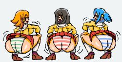 3girls aioi_yuuko ass black_hair blue_hair brown_hair clothed gelokaiser huge_ass huge_butt large_breasts long_hair looking_back minakami_mai naganohara_mio nichijou panties sexually_suggestive shaking_butt short_hair skirt striped_panties twerking