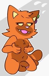 alternate_version_available anthro crushpepper domestic_cat felid feline felis fur furry furry_only hi_res holding_chest looking_at_viewer male male_only mammal nude orange_body orange_fur original original_character penis purslane_(crushpepper) solo tail yellow_eyes