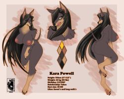 absurd_res anthro big_breasts breasts brown_hair canid canine canis digitigrade dobermann domestic_dog female hair hi_res mammal model_sheet pinscher solo wide_hips ywolfdrein