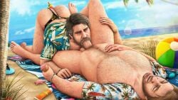 2boys 3d anal_penetration arthur_morgan ass balls bara beach beach_ball beach_blanket black_hair blowjob blowjob_face body_hair bottomless bracelets brown_hair chest_hair dildo_in_ass domredsins erect_nipples erection exposed_nipples facial_hair fellatio flip_flops gay gay_blowjob gay_sex hairy hawaiian_shirt hi_res human ice_cream improvised_dildo joel_miller legs_held_open looking_pleasured male male/male male_only mouth_full_of_cock mouthful nude open_shirt oral oral_sex partially_clothed penis_in_mouth pleasure_face popsicle receiving_on_back red_dead_redemption_(series) red_dead_redemption_2 shirt suck_him_dry sucking_off sunglasses_removed suntan_lotion the_last_of_us thong thong_aside veiny_penis yaoi