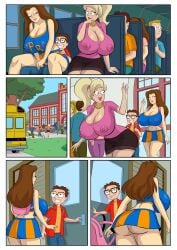 american_dad amy_(american_dad) arabatos big_ass big_breasts brown_hair comic_page huge_breasts lisa_silver steve_smith tagme wiping_mouth