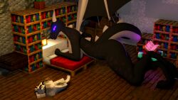 absurd_res anthro ass bed bedroom big_breasts black_body black_scales bookshelf breasts canid canine canis dark_body digital_media_(artwork) domestic_dog dragon ender_dragon female furniture giantess glowing glowing_eyes hi_res horn huge_breasts inside jean? jean_(minecraft) lamp lantern looking_at_viewer lying macro mammal membrane_(anatomy) membranous_wings microsoft minecraft mini_giantess mojang nude on_bed plant plant_pot potted_plant purple_eyes raised scales scalie scalie_female sleeping solo solo_focus tail thick_thighs video_games widescreen wings wood_floor xbox_game_studios xionxiii