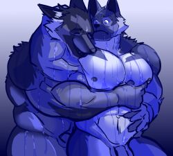 abs animal_humanoid anthro anthro_on_anthro barazoku biceps big_muscles canid canid_humanoid canine canine_humanoid canis domestic_dog duo embrace enjoying garnett genitals german_shepherd herding_dog hi_res humanoid incest looking_at_another looking_at_partner looking_down looking_pleasured male male/male mammal mammal_humanoid mature_anthro mature_male moobs muscular nude pastoral_dog patrick_(drks) pecs penis pinumontbalou smile wet yaoi