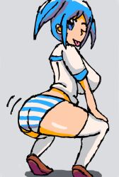 ass blue_eyes blue_hair clothed gelokaiser huge_ass huge_butt large_breasts looking_back naganohara_mio nichijou panties sexually_suggestive shaking_butt short_hair skirt striped_panties tongue_out twerking wink winking