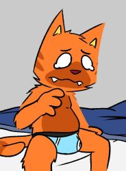 clothing crushpepper fur male male_focus male_only orange_body orange_fur original original_character pepper_(crushpepper) red_eyes sad underwear