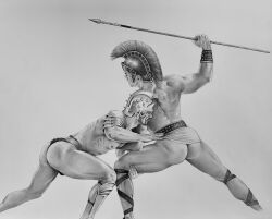 ass back_muscles black_and_white brad_welch_art butt gladiator graphite_(artwork) male male_only muscles muscular muscular_male pencil_(artwork) sketch spear thick_thighs uncolored wrestling