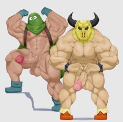 balls bara big_balls big_penis boner cwaffle dragon_quest erection flexing gloves kandar male male_only mask masked muscles muscular penis penis_piercing prince_albert_piercing thug_(dragon_quest) underwear