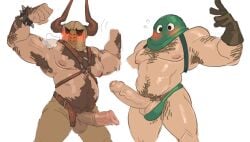 balls bara big_balls big_penis blush boner dragon_quest erection flexing gloves hairy horsecock human_with_animal_genitalia human_with_horsecock kandar knighterror male male_only mask masked muscles muscular penis thug_(dragon_quest) underwear