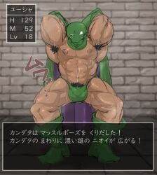 armpit_hair armpits arms_up balls bara bulge cape dragon_quest gloves kaltet0818 kandar male male_only mask masked muscles muscular musk penis pubic_hair solo solo_male sweaty text text_box translation_request underwear