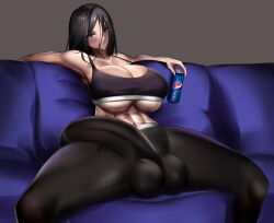 1futa abs balls bepis big_balls black_hair blush breasts bulge bulge_through_clothing bulge_to_side bursting_breasts cleavage clothed clothing erection erection_under_clothes fully_clothed futa_only futanari huge_balls huge_breasts huge_cock huge_penis human large_testicles light-skinned_futanari light_skin long_hair looking_at_viewer muscular muscular_futanari penis pepsi sitting solo solo_futa spread_legs thick_thighs tight_clothing underboob workout_clothes zeqqqqk