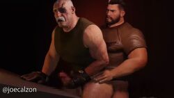 2boys 3d 3d_(artwork) age_difference anal anal_penetration anal_sex animated beard clothing dick erection gay gears_of_war joecalzon male male/male male_only male_penetrating male_penetrating_male moaning moustache mouth_open muscular muscular_male older_male partially_clothed shirt sid_redburn sound tagme video voice_acted