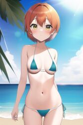 ai_generated beach bellybutton bikini hoshizora_rin love_live! love_live!_school_idol_project novelai orange_hair short_hair