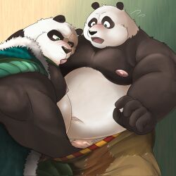 2022 anthro belly big_belly black_body black_nose blush dreamworks duo father father_and_child father_and_son genitals giant_panda gomdepp hi_res humanoid_hands incest kemono kung_fu_panda li_shan_(kung_fu_panda) male male/male mammal master_po_ping moobs navel nipple_fetish nipple_play nipple_suck nipples overweight overweight_male parent parent_and_child penis son sucking ursid white_body yaoi