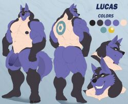 5_toes abs absurd_res anthro ass back_muscles back_tattoo balls big_muscles blue_body feet flaccid generation_4_pokemon genitals hi_res huge_muscles humanoid_feet humanoid_genitalia humanoid_penis lucario lucas_(jakewolf00) male male_only model_sheet multicolored_body muscular nintendo nipples pecs penis pokemon pokemon_(species) solo taighet_28 tattoo toes video_games yellow_eyes