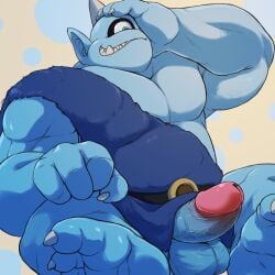 balls bara big_balls big_penis boner clothing cyclops cyclops_(dragon_quest) dragon_quest erection hand_on_head male male_only muscles muscular othukimi penis solo solo_male spread_legs