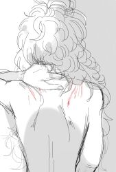 2020 ambiguous_gender back_view curls hand_on_back land_of_the_lustrous long_hair padparadscha_(land_of_the_lustrous) sketch very_long_hair white_background