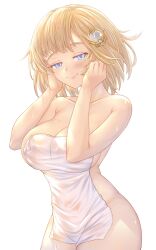 1girls big_breasts blonde_hair breasts hands_on_cheeks hololive hololive_english hololive_myth honkivampy light-skinned_female light_blue_eyes solo solo_female towel_only virtual_youtuber watson_amelia