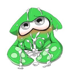 ambiguous_gender animal_humanoid blush bodily_fluids cephalopod cephalopod_humanoid coleoid cum cum_covered cum_in_mouth cum_inside cum_on_face cum_on_tentacle decapodiform doneru feral genital_fluids green_body humanoid inkling inkling_squid looking_up low_res lying marine marine_humanoid messy mollusk mollusk_humanoid nintendo simple_background solo splatoon tentacle video_games white_background