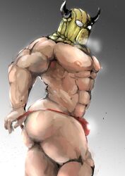 balls bara bracelet bulge dragon_quest horns kemonokoko male male_only mask masked muscles muscular penis solo solo_male steamy_breath thong thug_(dragon_quest) underwear