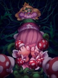 blindfold blonde_hair bondage dress feet foot_fetish foot_focus foot_lick fully_clothed gag gagged licking licking_feet lickle living_bondage mario_(series) mati0la pink_toenails piranha_plant princess_peach soles tickle_torture tickling tickling_feet toe_sucking toenail_polish vine_bondage vine_gag vines