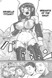 00s 1girls 2:3 2koma 6+boys 774_(nanashi) arena areolae ass_visible_through_thighs blush boots breastless_clothes cape cape_removed capelet character_name clitoris clothing colosseum dilation_belt doujinshi emphasis_lines english_text eyebrows_visible_through_hair female female_focus greyscale griselle_cunt_tits insertion labia large_breasts long_hair male midriff monochrome multiple_boys navel nipple_insertion nipple_penetration nipple_torture nipples open_mouth original pussy_spreader revealing_clothes shocked shouting solo_focus sound_effects speech_bubble spikes spread_pussy standing sweat teeth text thigh_boots thighhighs thighs tongue torture zettai_ryouiki