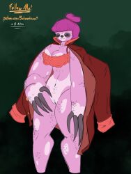 alternate_version_at_source alternate_version_available anthro arms belly belly_button black_eyes black_nose bra breasts claws cleavage clothing coat coat_cape coat_on_shoulders coat_open color colored digital_art digital_drawing_(artwork) digital_media_(artwork) female female_focus female_only fur furry furry_female furry_only hi_res high_quality high_resolution highres legs lip_piercing markings navel partially_clothed patreon patreon_link patreon_url patreon_username piercing pink_fur pink_hair procreate_(software) pussy sloth vagina visible_pussy