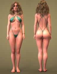1girls 3d bikini blonde_hair front_and_back full_body green_bikini margarita_laux-antille solo stormlux18 the_witcher_(series) thong_bikini