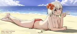 ass ass_cleavage azayeh beach bikini butt_crack female female_only lycoris_recoil nishikigi_chisato swimsuit topless