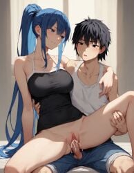 1boy 1girls age_difference ai_generated birthday_gift birthday_sex blush bottomless busty clothed_sex cowgirl_position cowgirl_position cum_in_pussy cum_in_pussy cum_inside femdom first_time functionally_nude grisaia_(series) grisaia_no_meikyuu hug kazami_yuuji kusakabe_asako older_female older_female_and_younger_male orgasm ponytail reverse_cowgirl_position rtxfus rtxfus34 spread_legs sweat unzipped_pants young younger_male