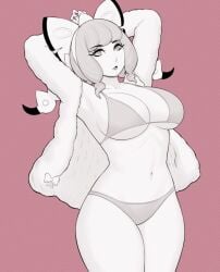 1girls big_breasts bikini colored_background female grayscale greyscale klara_(pokemon) pokemon solo