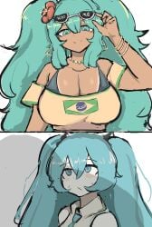 2girls big_breasts brazilian_miku hatsune_miku