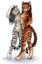 2005 anthro blue_eyes couple feline female fur furry looking_at_viewer nude red_hair sara_palmer smile standing tiger white_tiger