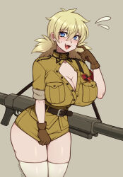 big_ass big_breasts blonde blonde_female blonde_hair blue_eyes clothed clothed_female fully_clothed gun large_ass large_breasts solo solo_female thescarletdevil thick_thighs weapon wide_hips