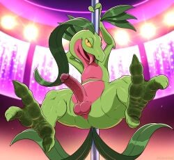 absurd_res anthro anus ass balls butt_from_the_front dancing digital_media_(artwork) dirty dirty_feet dracovar_valeford erection feet foot_fetish generation_3_pokemon genitals green_body grovyle hi_res humanoid_genitalia humanoid_penis leaf leaf_hair leaf_tail looking_at_viewer male multicolored_body nintendo nude open_mouth penis plant plant_hair pokemon pokemon_(species) pole pole_dancing pseudo_hair red_body semi-anthro smile solo tail tongue tongue_out two_tone_body yellow_sclera