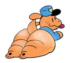anthro ass ass_bigger_than_head ass_visible_through_thighs big_ass canid canine canis dog_man_(character) dog_man_(series) domestic_dog feet lying_on_back on_front paws pelnsfw thick_thighs