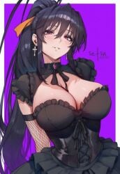 1girls ai_generated akeno_himejima big_breasts black_dress breasts dress female female_only goth goth_girl gothification gothified high_school_dxd huge_breasts light-skinned_female light_skin makeup setsumanga solo