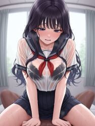 1boy 1girls ai_generated dark-skinned_male dark_skin female kaoru_hana_wa_rin_to_saku kaoruko_waguri male see-through sexy wet