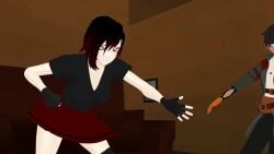1boy 1girls animated black_hair black_hair_female clothed_female clothed_male embarrassed embarrassed_female embarrassed_male green_eyes oscar_pine panties peek red_highlights ruby_rose rwby shocked shocked_expression silver_eyes slap sound tagme tan_skin theblackbirdcalls video voice_acted