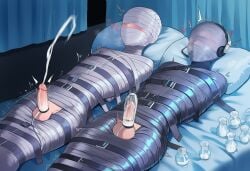2boys ai_generated arms_behind_back ball_gag balls belt belt_bondage blindfold bondage bound covered_eyes covered_mouth cum cum_string curtain curtains ejaculation femboy gagged hospital hospital_bed huge_cock indoors kidnapped kidnapped_male large_penis legs_together medical_instrument mummification mummified penis penis_milking penis_milking_machine pipe steam steaming_body submissive_male sweat sweatdrop sweating sweaty tape testicles white_blindfold wrapped wrapped_up