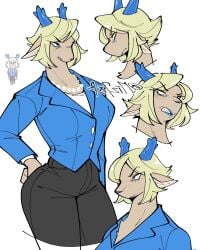 1furry angry angry_expression angry_face antlers big_butt blonde_hair blue_eyes blue_jacket blue_lipstick carol_holiday deer deer_ears deer_girl deltarune fangs fur furry furry_female furry_milf milf mofumofu oerba_yun_fang pearl_necklace pissed_off undertale_(series)