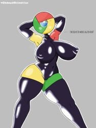 big_breasts breasts champaanimation chrome dialogue google google_chrome hands_behind_head incognito_mode logo thick_thighs thighs
