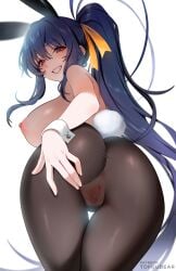 1girls akeno_himejima animal_ears ass ass_focus big_ass big_breasts black_hair blush breasts brown_pantyhose covered_anus covered_pussy fake_animal_ears fake_tail female female_only from_behind grin hair_ribbon high_school_dxd highres huge_ass huge_breasts large_breasts light-skinned_female light_skin long_hair looking_at_viewer looking_back nipples pantyhose playboy_bunny ponytail pussy pussy_visible_through_clothes pussy_visible_through_pantyhose rabbit_ears rabbit_tail red_eyes ribbon sidelocks smile solo spread_pussy spread_pussy_under_clothes tail thighs tofuubear topless_female variant_set very_long_hair wrist_cuffs