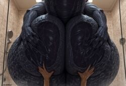ai_generated ass black_body darkeffect dragon, presenting presenting_hindquarters rear_view reptile reptile_humanoid shower showering thick_thighs wide_hips