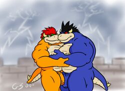 bowser dark_bowser dragon fangs gay grin gs koopa male male_only mario_(series) mario_and_luigi_(series) muscles nintendo nude penis red_eyes reptile scalie spikes standing tail