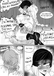1boy 1girls aether_(genshin_impact) bed bedroom big_breasts big_breasts black_and_white blush blush blushing_at_another blushing_at_partner blushing_female blushing_male breasts breasts dialogue dominant dominant_male dominated dominated_female domination drawing english english_text female female_dominated female_on_top female_penetrated genshin_impact grabbing grabbing_another's_breast grabbing_breasts grabbing_head grope groping groping_breast groping_breasts hair head_grab heart heart_symbol holding hoyoverse huge_ass huge_boobs huge_breasts large_boobs large_breasts lotus_position male male/female male_dom male_dominating male_dominating_female male_domination male_penetrating male_penetrating_female maledom mihoyo moan moaning moaning_in_pleasure muscular muscular_male nipple_suck nipple_sucking nipples nwoidn on_top penetration pleasure_face pleasured pleasured_face pleasured_female pussy riding riding_cock riding_penis sex short_hair shorter_male shorter_male/taller_female sitting sitting_down sitting_on_another sitting_on_bed sitting_on_lap sitting_on_penis sitting_on_person small_dom_big_sub smaller_male straight straight_sex sucking sucking_breast sucking_breasts sucking_nipple sucking_nipples taller_female taller_girl taller_woman text text_bubble vagina vaginal_penetration vaginal_sex yelan_(genshin_impact)