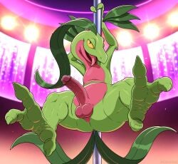 absurd_res alternate_version_at_paywall anthro anus ass balls butt_from_the_front dancing digital_media_(artwork) dracovar_valeford erection feet foot_fetish generation_3_pokemon genitals green_body grovyle hi_res humanoid_genitalia humanoid_penis leaf leaf_hair leaf_tail looking_at_viewer male multicolored_body nintendo nude open_mouth penis plant plant_hair pokemon pokemon_(species) pole pole_dancing pseudo_hair red_body semi-anthro smile tail tongue tongue_out two_tone_body yellow_sclera