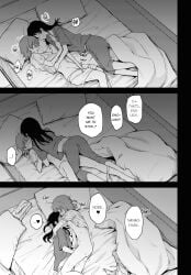 2girls asumi-chan_wa_rezu_fuuzoku_ni_kyoumi_ga_arimasu! black_and_white embarrassed female_only fingering fingering_partner hand_in_another's_panties implied_fingering lesbian_sex lying lying_on_bed panties_down pleasured sex sucking_nipples wet_pussy yuri